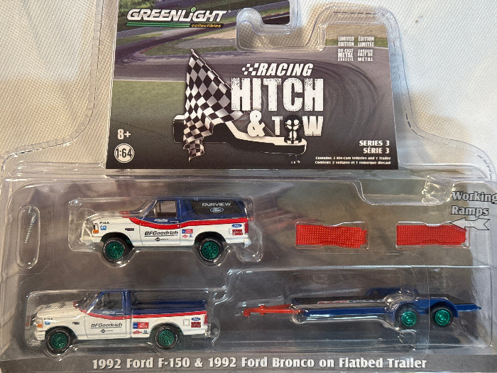 Hitch & Tow - Ford F-150 Pickup Truck and Ford Bronco with Flatbed Trailer BFGR (GREEN)