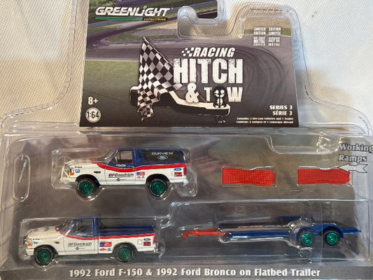 Hitch & Tow - Ford F-150 Pickup Truck and Ford Bronco with Flatbed Trailer BFGR (GREEN)