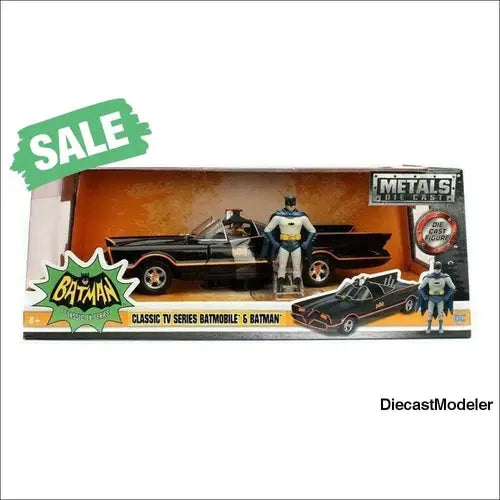 1966 Classic TV Series Batmobile with Batman and Robin figures (1:24, Black) - DiecastModeler.com