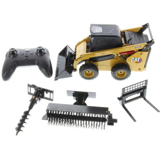 1:16 Diecast Radio Control Cat® 272D3 Skid Steer Loader (Includes 4 interchangeable Work Tools - Bucket, Auger, Forks, and Broom)