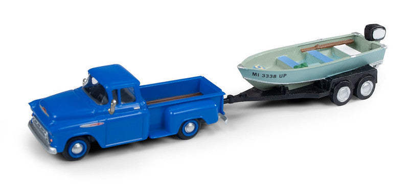  Classic Metal Works 1957 Chevy Step Side Pickup Truck w/Fishing Boat & Trailer