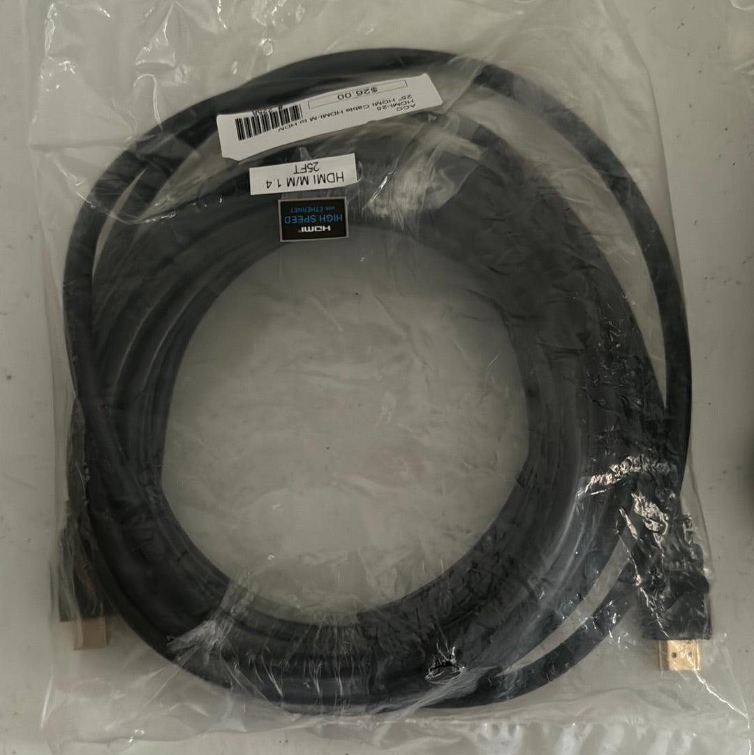 Male to Male 25 foot HDMI Cable with Gold-Plated Connectors - Black