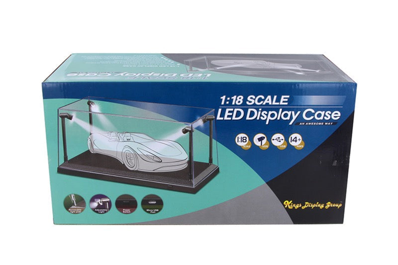  1:18 Scale Diecast Model Car Acrylic LED Display Case (Black)