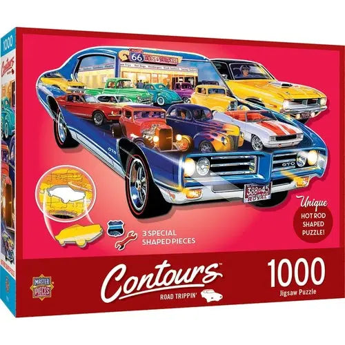 CONTOURS - ROAD TRIPPIN - 1000 PIECE SHAPED JIGSAW PUZZLE - DiecastModeler.com