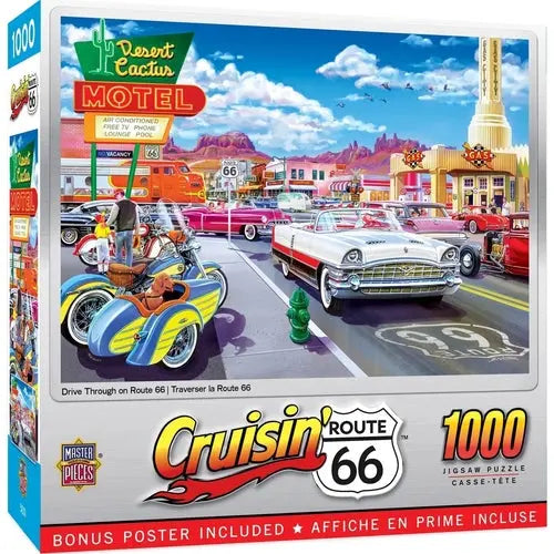 CRUISIN' ROUTE 66 - DRIVE THROUGH ON RT. 66 1000 PIECE JIGSAW PUZZLE - DiecastModeler.com