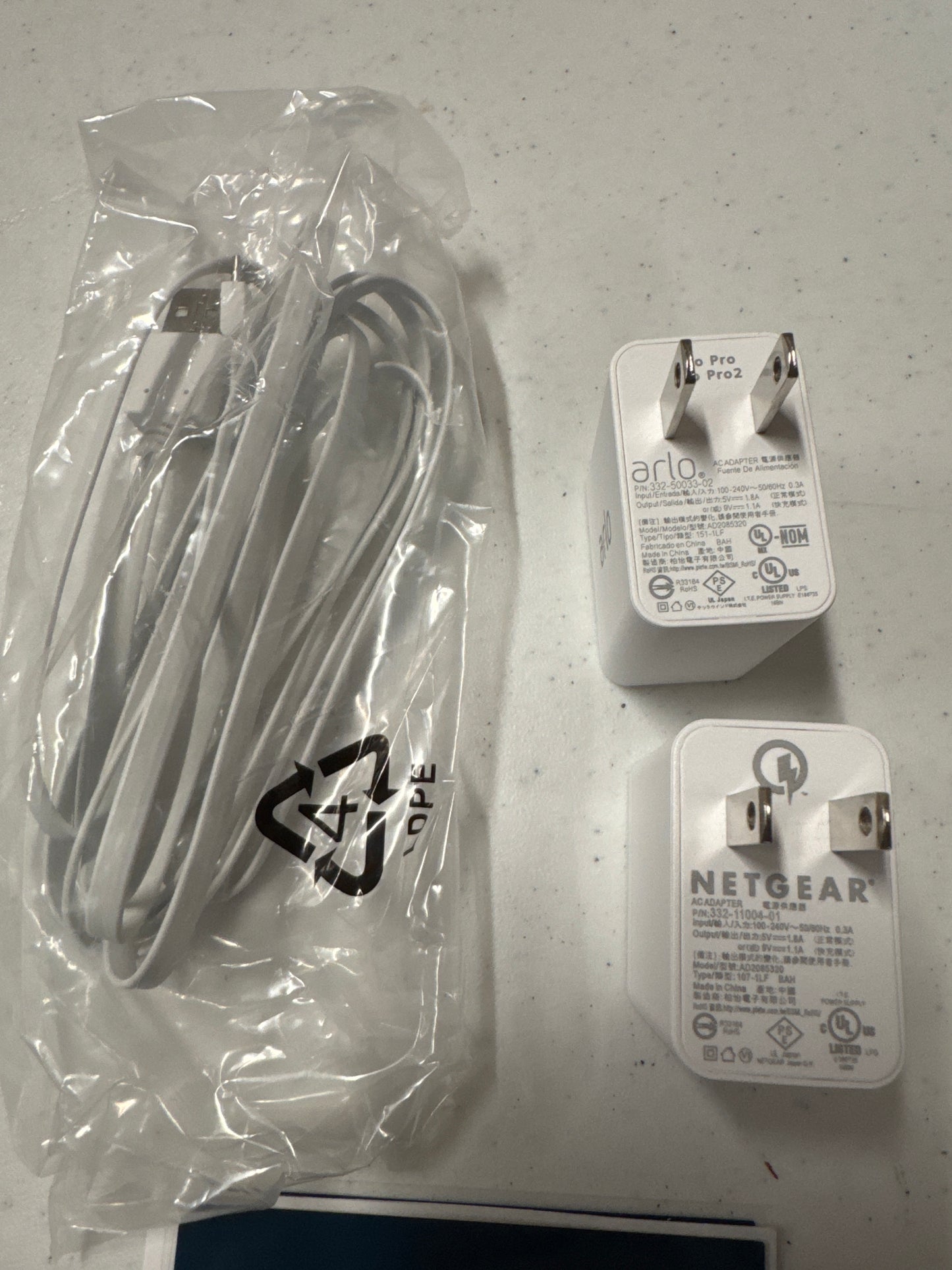 Netgear Arlo charging cable and plug