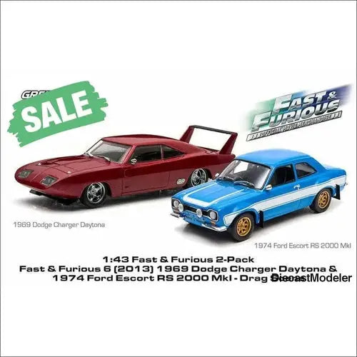 GL 1969 Dodge Charger Daytona and 1974 Ford Escort RS 2 F&F - DiecastModeler.com