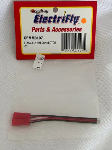 Great Planes Female JST 2-Pin Red Connectors (2) - DiecastModeler.com