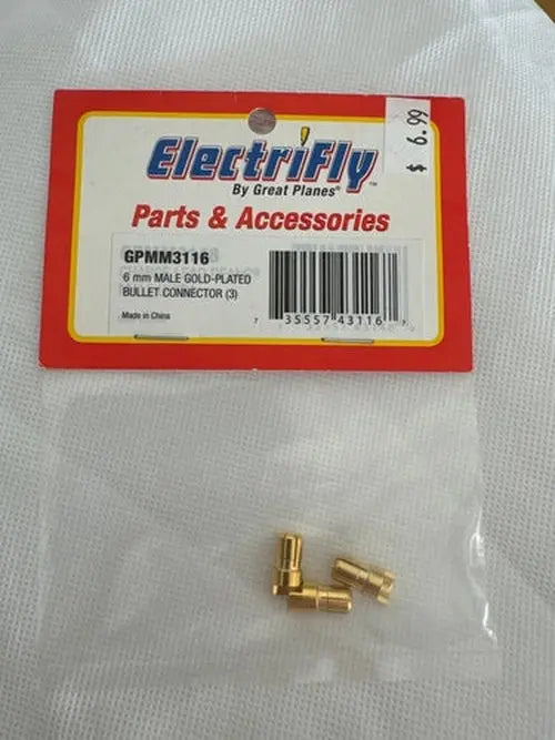 Great Planes Gold Plate Bullet Connector Male 6mm (3) - DiecastModeler.com