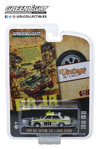 Greenlight - 1-64 Vintage Ad Cars - 1969 Datsun 510 4-Door Sedan - Pkg - DiecastModeler.com