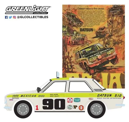 Greenlight - 1-64 Vintage Ad Cars - 1969 Datsun 510 4-Door Sedan - Pkg - DiecastModeler.com