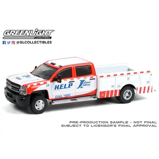 Greenlight - 2018 Chevrolet Silverado 3500 Dually Service Bed - Illinois Tollway -1:64 diecast - DiecastModeler.com