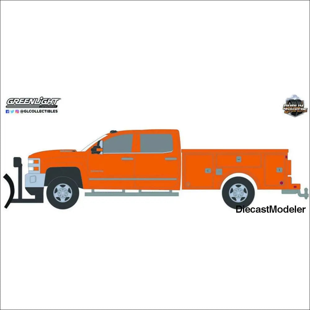 Greenlight - 2018 Chevrolet Silverado 3500 Dually Service Bed - Snow Plow Truck - DiecastModeler.com