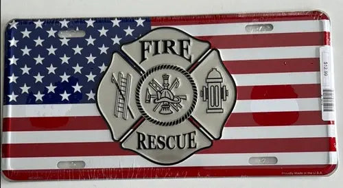 License Plate: Fire & Rescue US Flag - License Sign - DiecastModeler.com