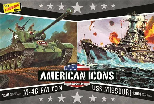 Lindberg WWII (M-46 Patton Tank & U.S.S. Missouri) USA Icons - 2 Pack Model Kits - DiecastModeler.com