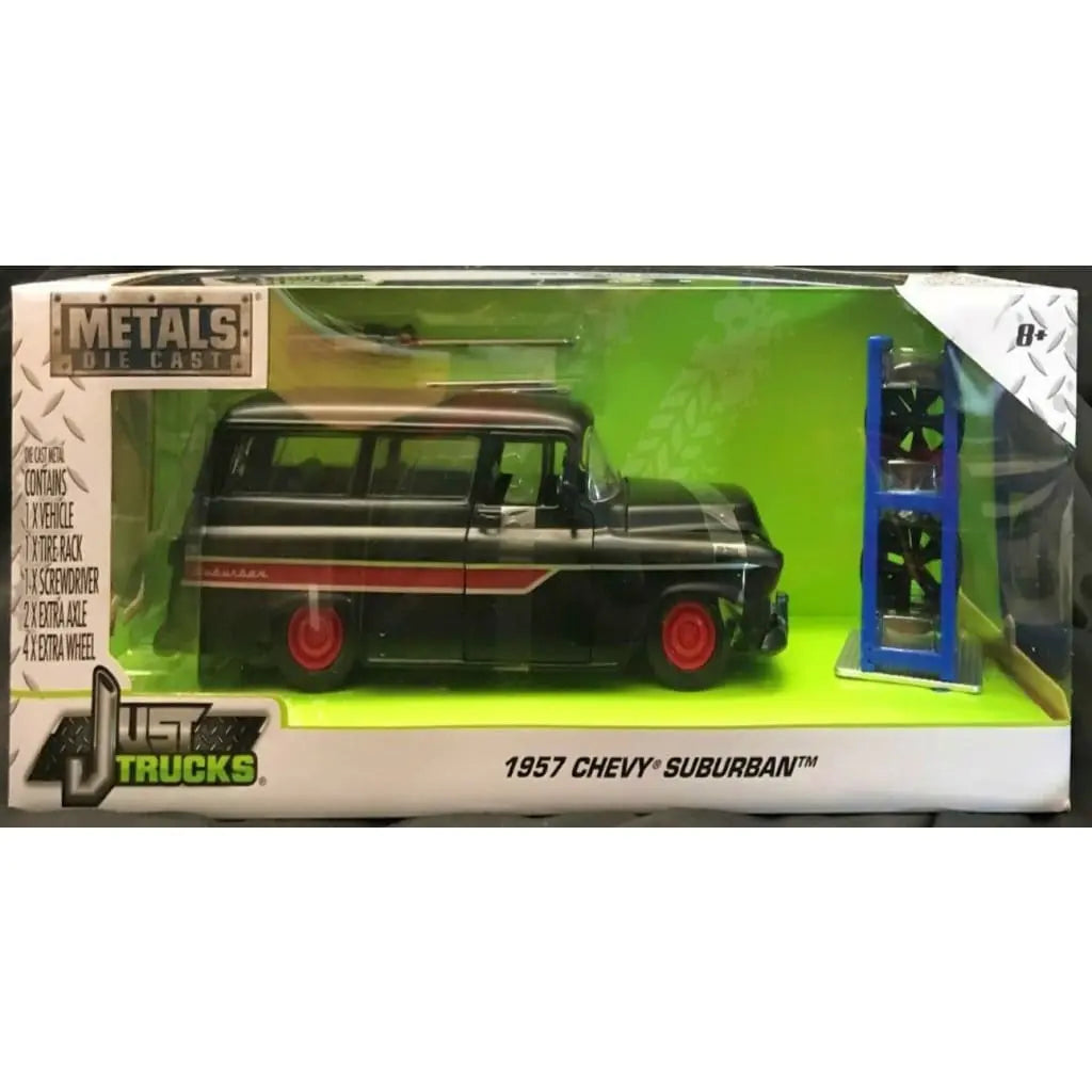 Jada Just Trucks - 1957 Chevy Suburban (Primer Black/Red) 1:24 - DiecastModeler.com