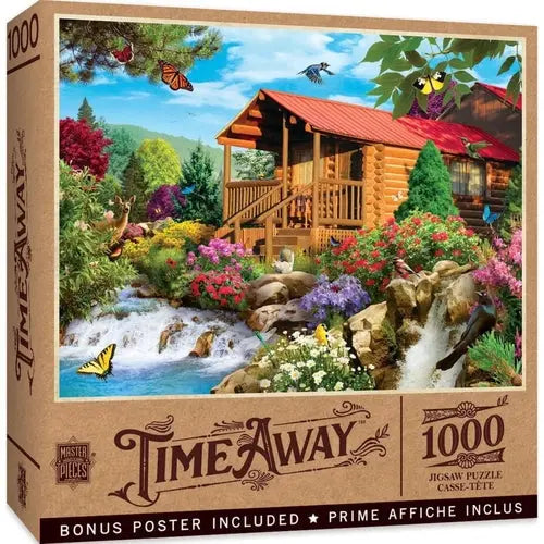 TIME AWAY - CASCADING CABIN 1000 PIECE JIGSAW PUZZLE - DiecastModeler.com