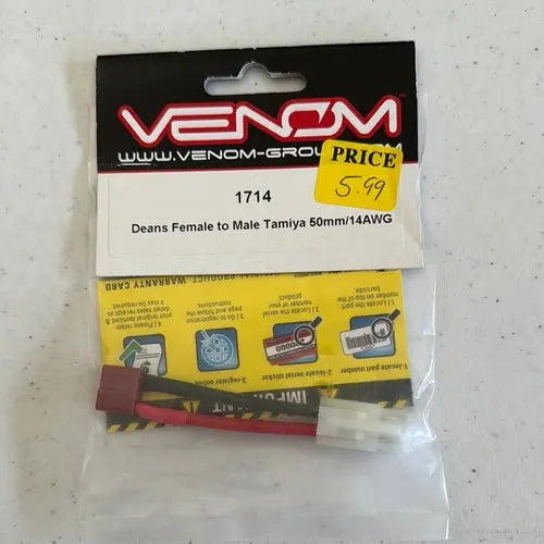 Tamiya Battery to Deans Device Converter Adapter Plug Lead by Venom - 50mm - DiecastModeler.com