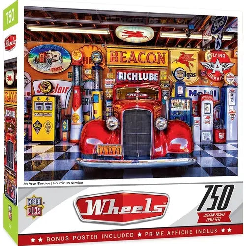 WHEELS AT YOUR SERVICE - 750 PIECE JIGSAW PUZZLE BY LINDA BERMAN - DiecastModeler.com