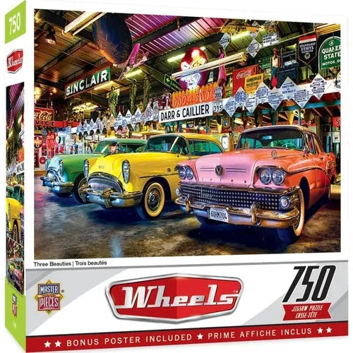 WHEELS THREE BEAUTIES - 750 PIECE JIGSAW PUZZLE BY LINDA BERMAN - DiecastModeler.com