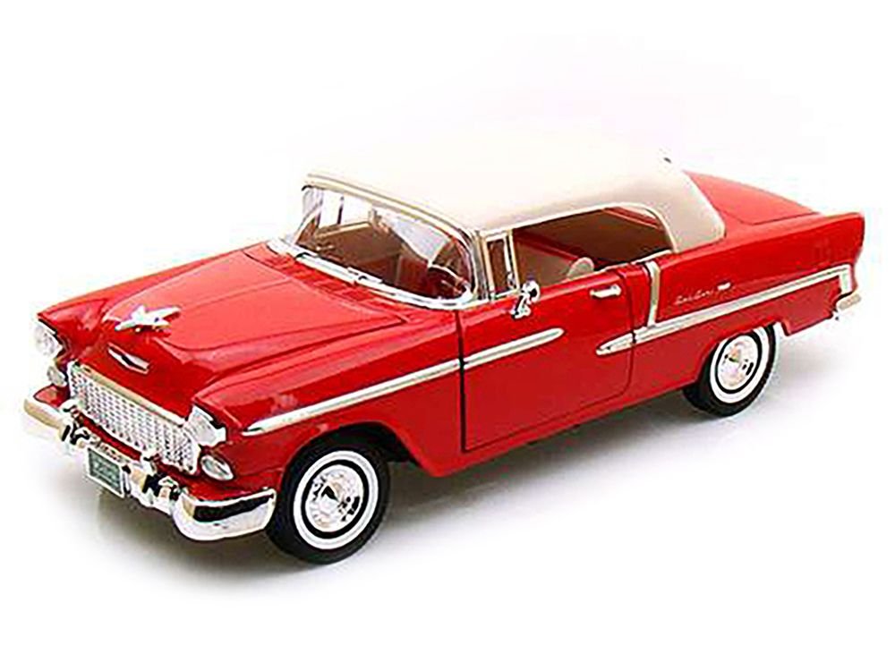 1955 Chevrolet Bel Air Convertible Soft Top Red 1/18 Diecast Car Model by Motormax view 2