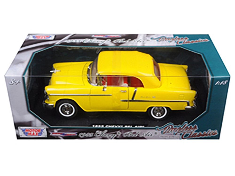 1955 Chevrolet Bel Air Convertible Soft Top Yellow "Timeless Classics" 1/18 Diecast Model Car by Motormax view 3