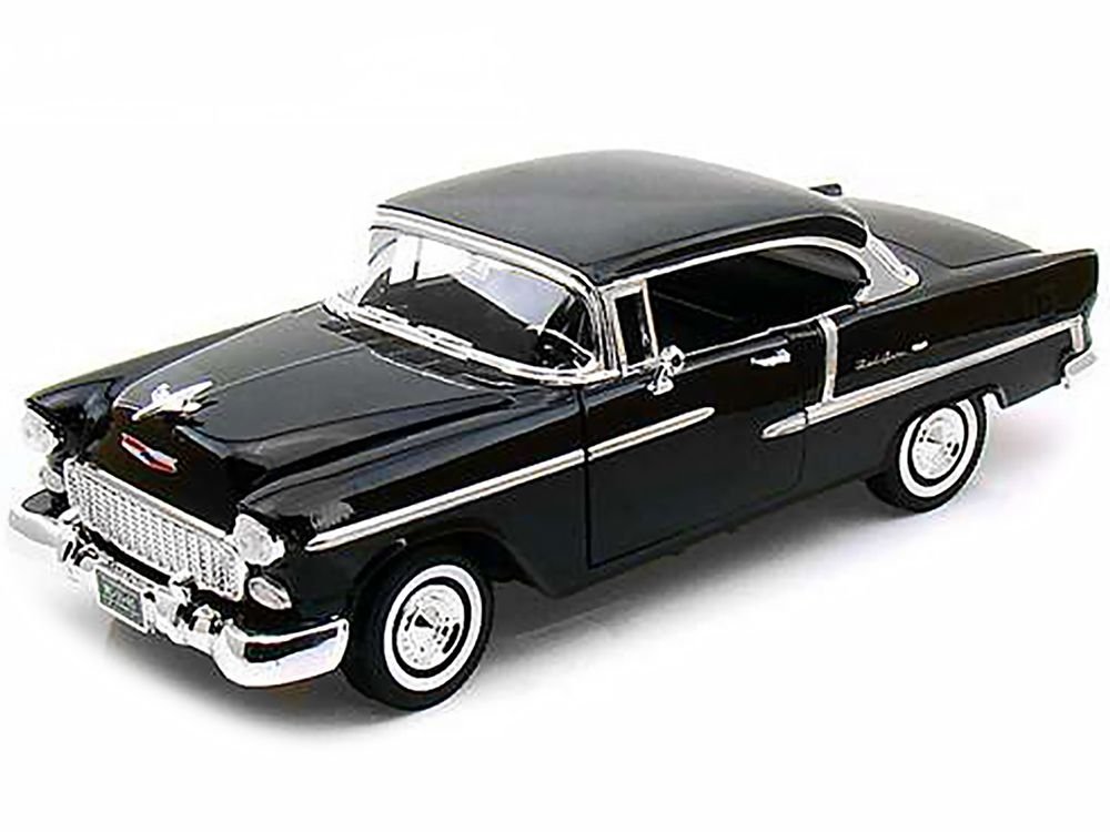 1955 Chevrolet Bel Air Hard Top Black 1/18 Diecast Car Model by Motormax view 2