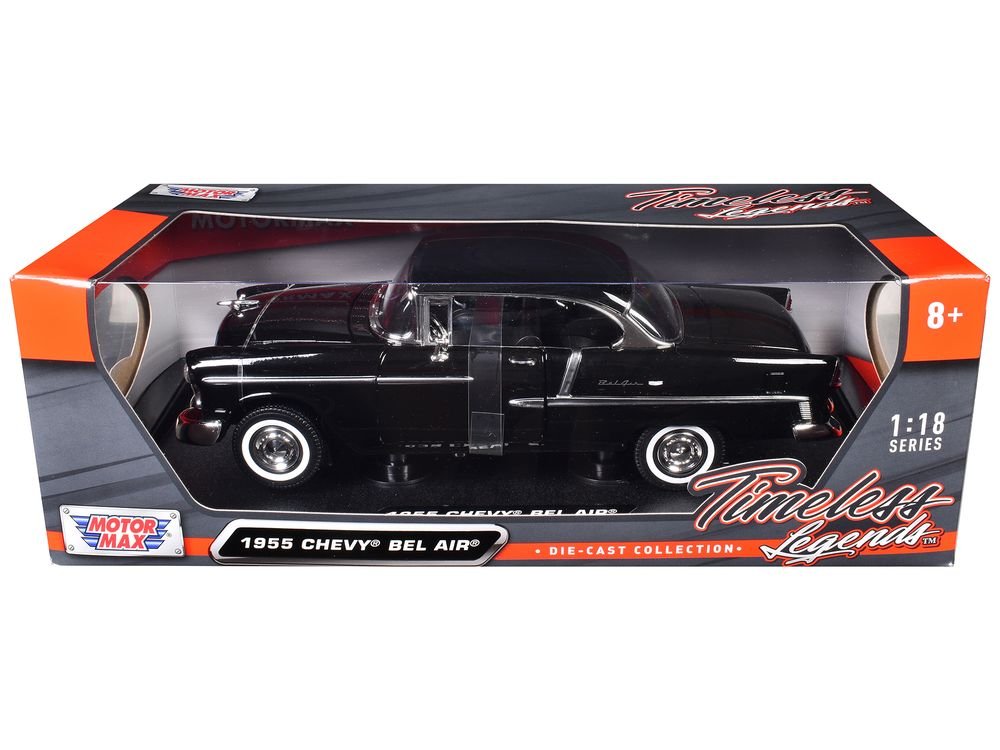 1955 Chevrolet Bel Air Hard Top Black 1/18 Diecast Car Model by Motormax view 3
