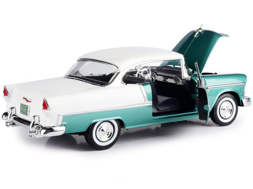 1955 Chevrolet Bel Air Hard Top Green Metallic and White 1/18 Diecast Model Car by Motormax view 3