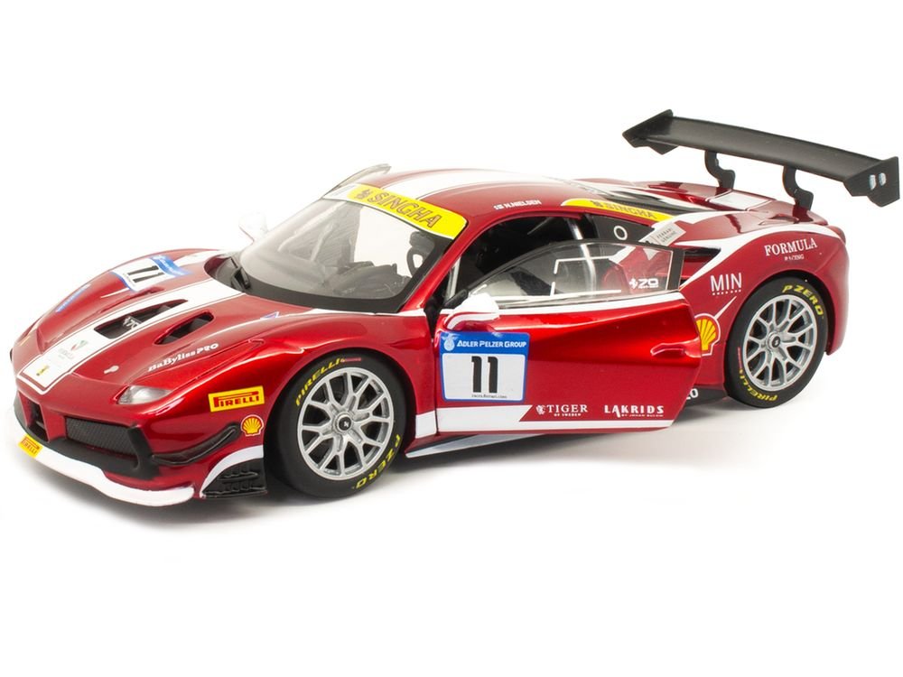 Ferrari 488 Challenge #11 Candy Red with White Stripes "Ferrari Racing" 1/24 Diecast Model Car by Bburago view 2