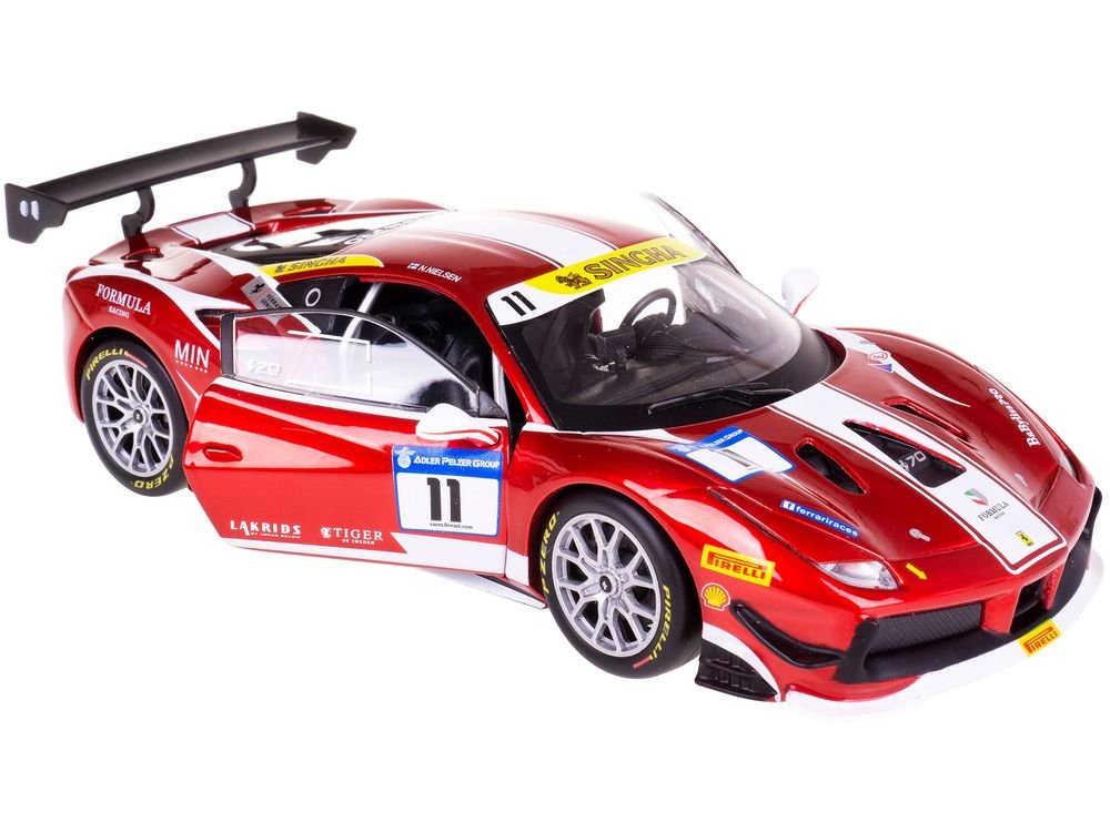Ferrari 488 Challenge #11 Candy Red with White Stripes "Ferrari Racing" 1/24 Diecast Model Car by Bburago view 3