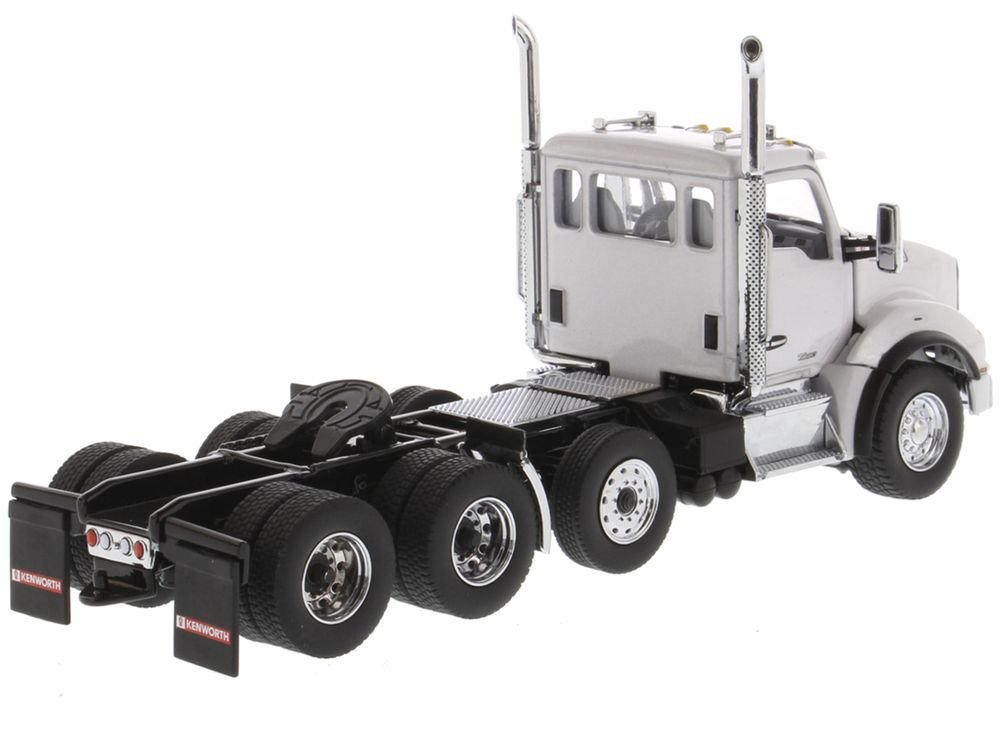Kenworth T880 SBFA Day Cab Pusher-Axle Tandem Truck Tractor White Metallic 1/50 Diecast Model by Diecast Masters view 3