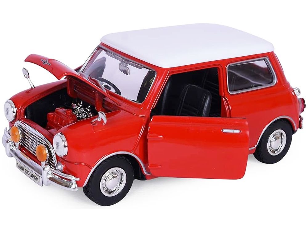 1961-1967 Morris Mini Cooper Red with White Top "Timeless Legends" 1/18 Diecast Model Car by Motormax view 2