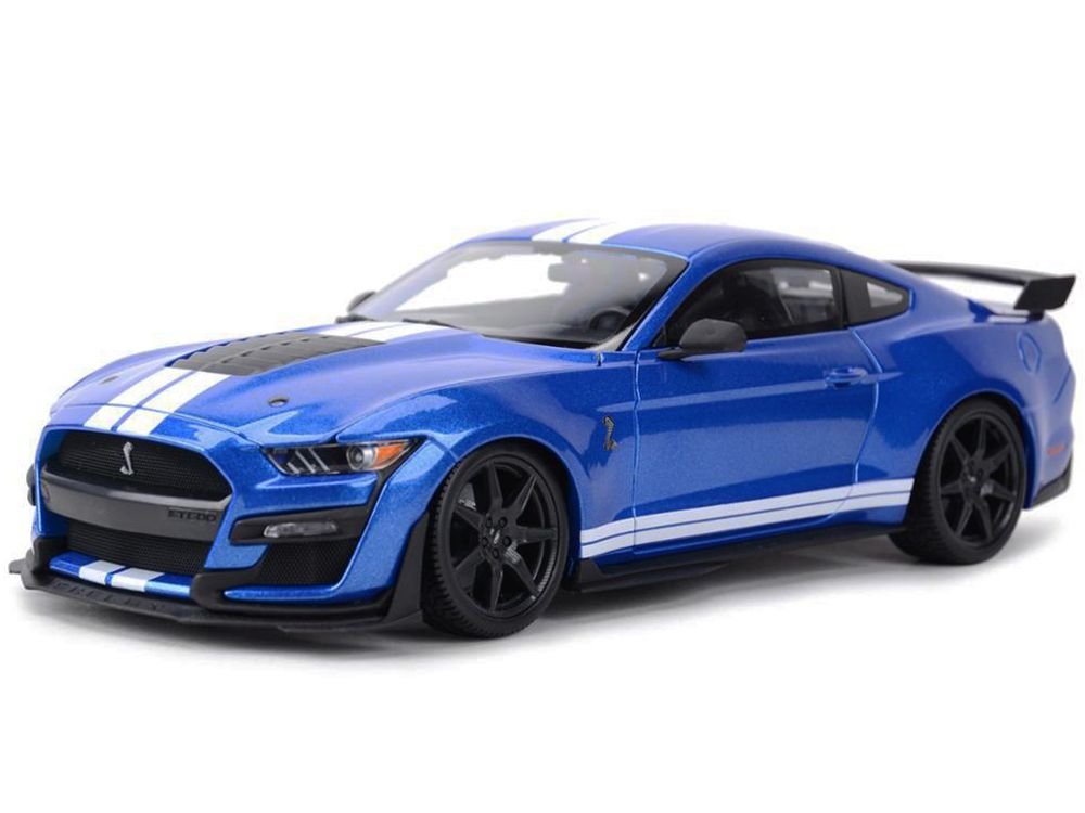 2020 Ford Mustang Shelby GT500 Blue Metallic with White Stripes "Special Edition" 1/18 Diecast Model Car by Maisto view 2