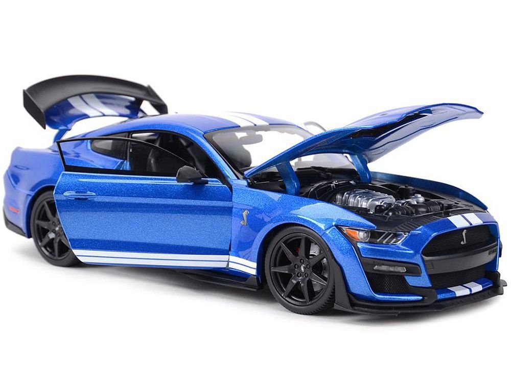 2020 Ford Mustang Shelby GT500 Blue Metallic with White Stripes "Special Edition" 1/18 Diecast Model Car by Maisto view 3