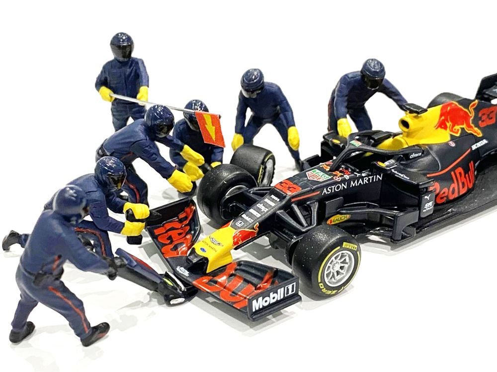 Formula One F1 Pit Crew 7 Figurine Set Team Blue for 1/43 Scale Models by American Diorama view 2