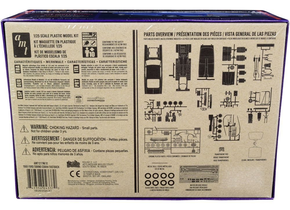 Skill 2 Model Kit 1969 Ford Torino Cobra Fastback 3-in-1 Kit 1/25 Scale Model by AMT view 4