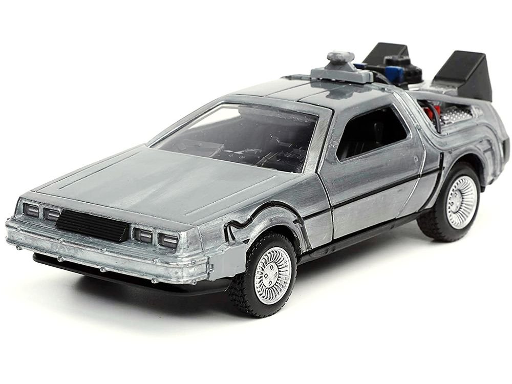 DeLorean DMC (Time Machine) Brushed Metal "Back to the Future Part I" (1985) Movie "Hollywood Rides" Series 1/32 Diecast Model Car by Jada view 3