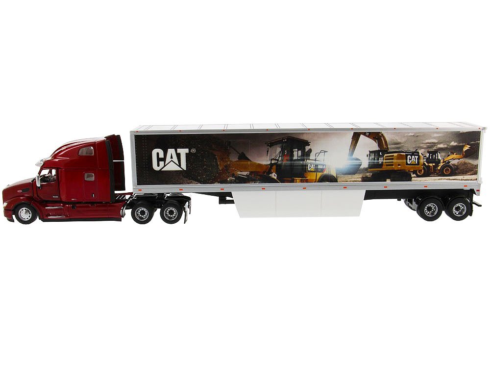 Peterbilt 579 UltraLoft Truck Tractor Red with "CAT Caterpillar" Mural Dry Van Trailer "Transport Series" 1/50 Diecast Model by Diecast Masters view 2