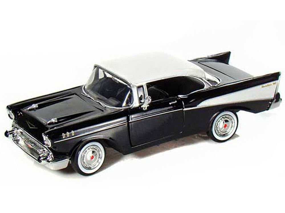 1957 Chevrolet Bel Air Black with White Top 1/24 Diecast Model Car by Motormax view 2