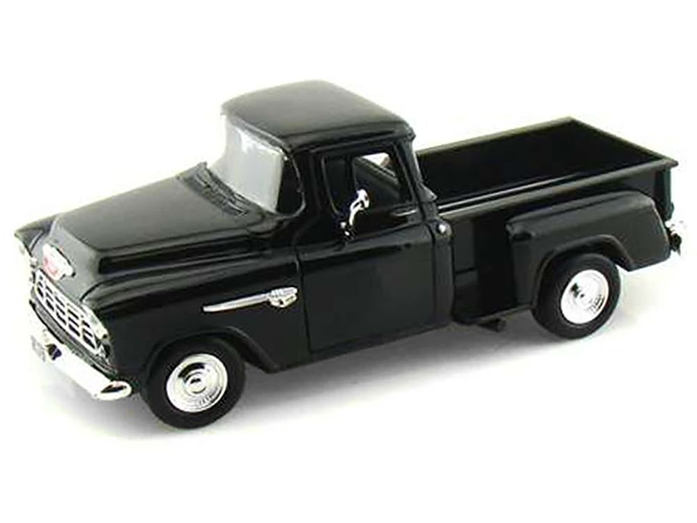 1955 Chevrolet 5100 Stepside Pickup Truck Black 1/24 Diecast Car Model by Motormax view 2