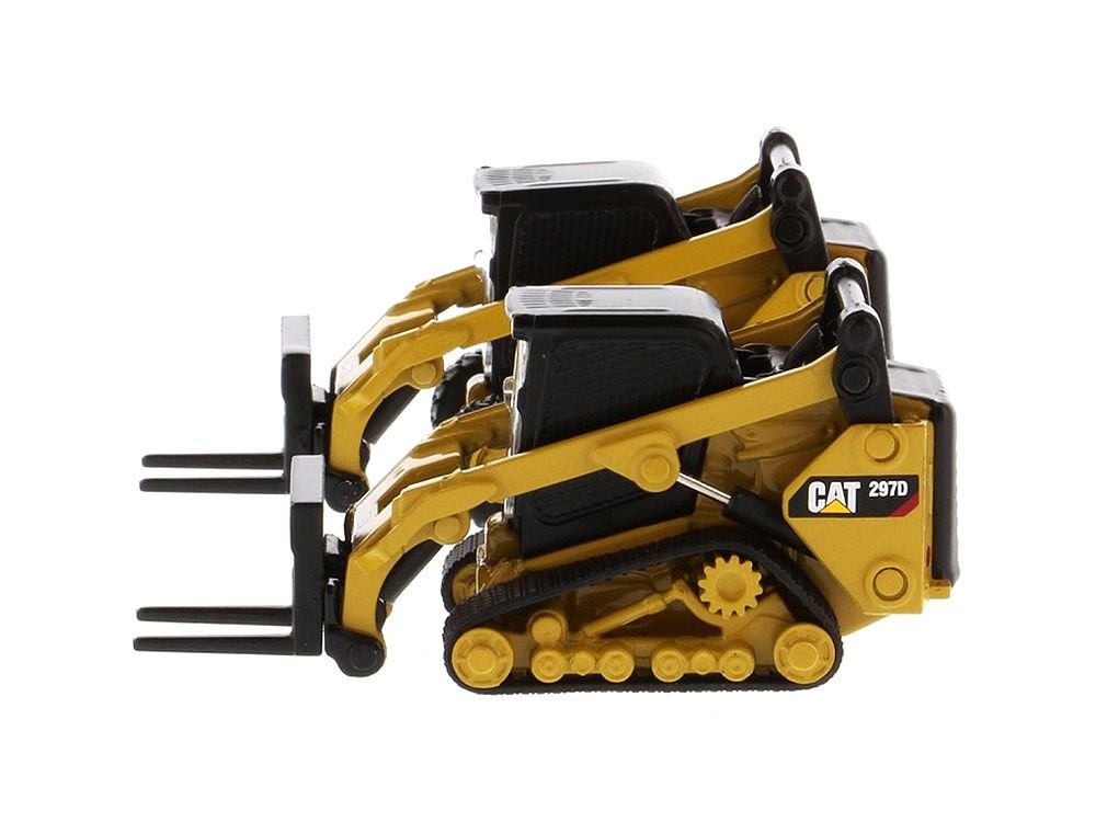 Set of 2 pieces CAT Caterpillar 272D2 Skid Steer Loader and CAT Caterpillar 297D2 Compact Track Loader with Accessories 1/64 Diecast Models by Diecast Masters view 2