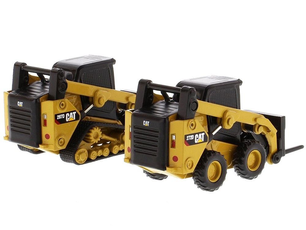 Set of 2 pieces CAT Caterpillar 272D2 Skid Steer Loader and CAT Caterpillar 297D2 Compact Track Loader with Accessories 1/64 Diecast Models by Diecast Masters view 3