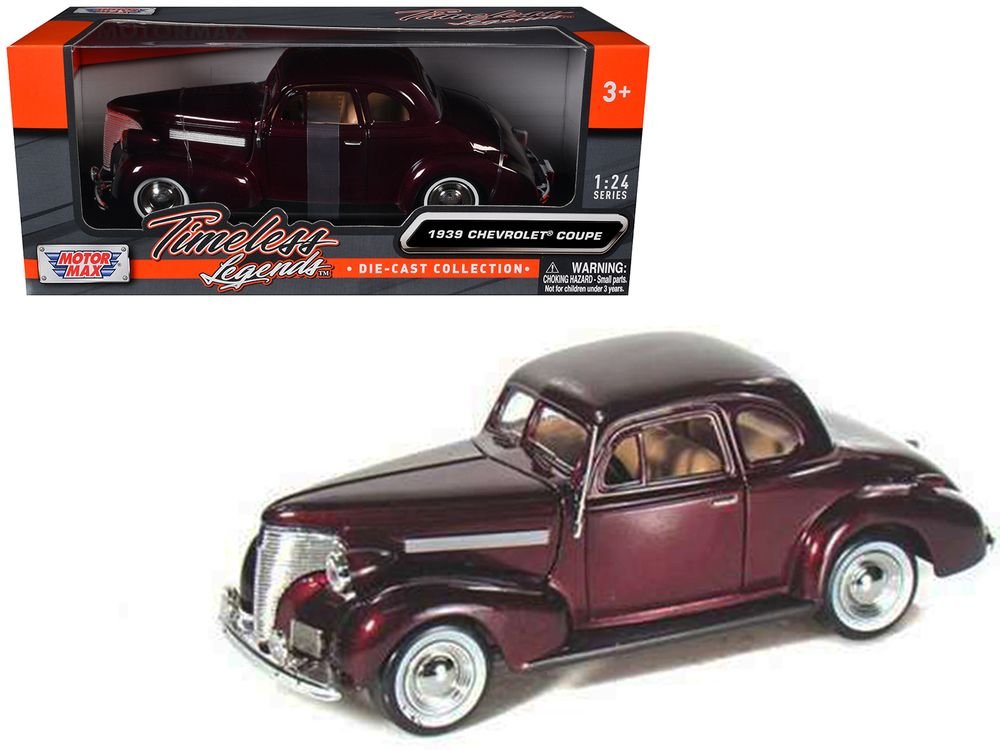 1939 Chevrolet Coupe Burgundy 1/24 Diecast Model Car by Motormax