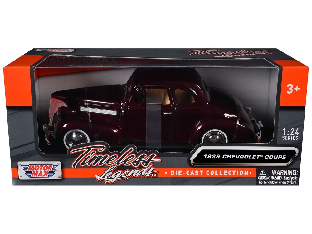 1939 Chevrolet Coupe Burgundy 1/24 Diecast Model Car by Motormax view 3
