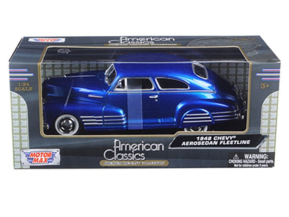 1948 Chevrolet Aerosedan Fleetline Blue 1/24 Diecast Model Car by Motormax view 3