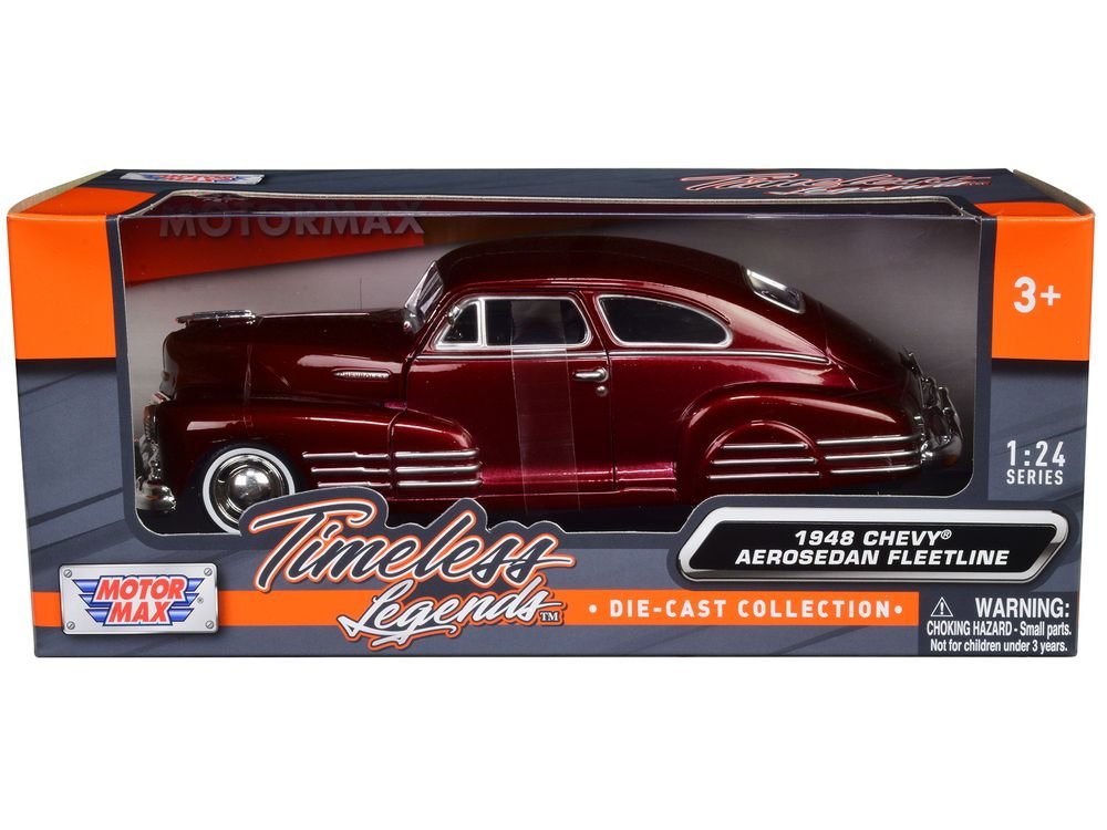 1948 Chevrolet Aerosedan Fleetline Dark Red Metallic 1/24 Diecast Model Car by Motormax view 3