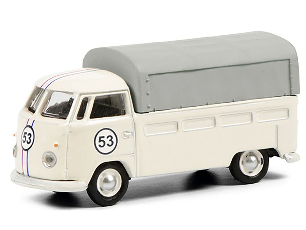 Volkswagen T1b Pritsche Plane Pickup Truck with Canopy #53 Cream 1/87 (HO) Diecast Model by Schuco view 2
