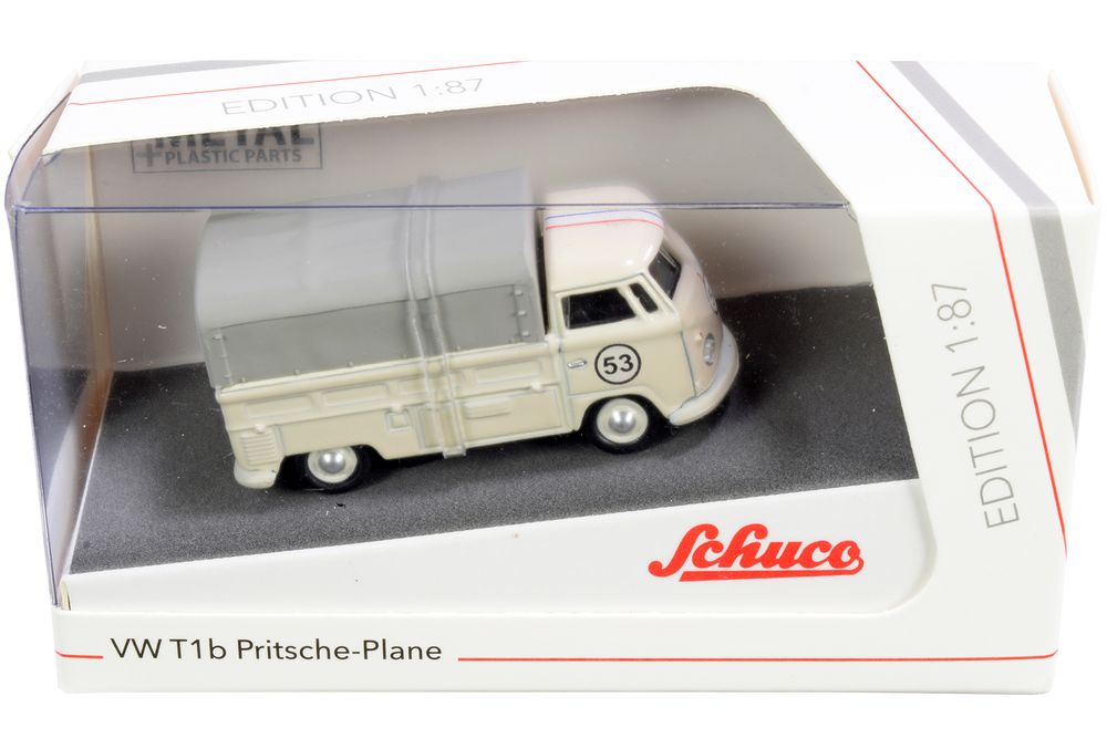 Volkswagen T1b Pritsche Plane Pickup Truck with Canopy #53 Cream 1/87 (HO) Diecast Model by Schuco view 3