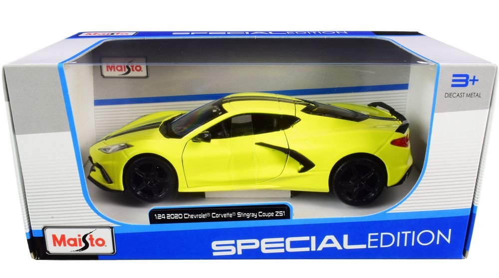 2020 Chevrolet Corvette Stingray Z51 Coupe Yellow with Black Stripes 1/24 Diecast Model Car by Maisto view 3